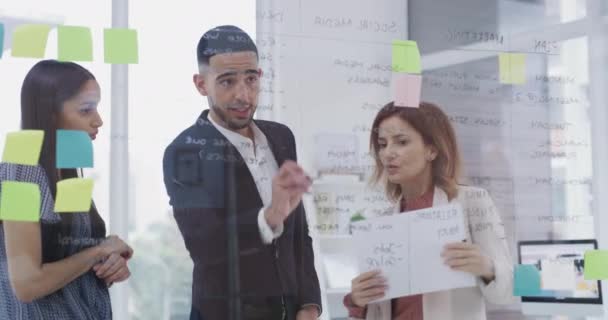 Planning Praten Zakenmensen Met Teamwork Een Strategie Projectmanagement Training Plakkerige — Stockvideo