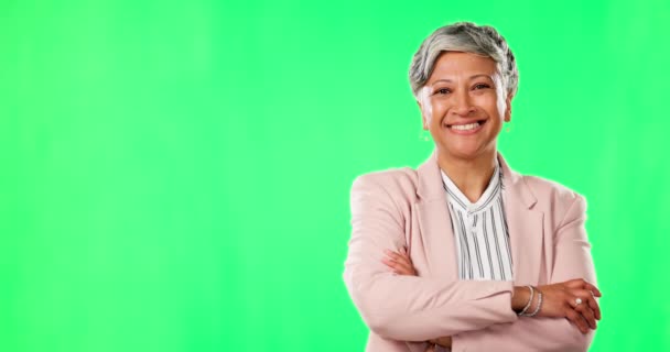 Tela Verde Feliz Cara Mulher Negócios Com Orgulho Confiança Sucesso — Vídeo de Stock