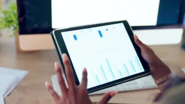 Tablet Bildschirm Hände Und Verkaufsdaten Büro Für Werbung Statistik Und — Stockvideo