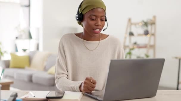 Doradztwo Call Center Czarna Kobieta Laptopem Biurze Telemarketingu Obsługa Klienta — Wideo stockowe