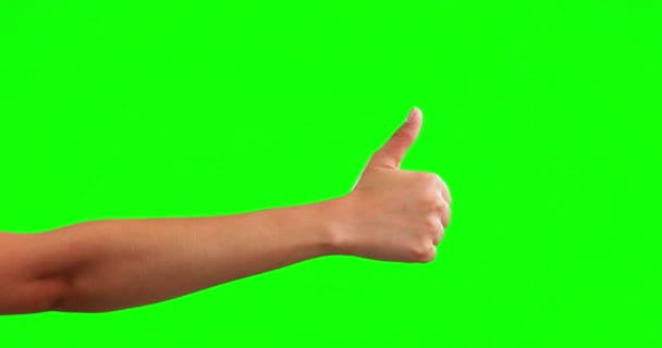 Πρόσωπο Χέρι Τους Αντίχειρες Επάνω Απομονωμένο Στο Φόντο Στούντιο Πράσινη — Αρχείο Βίντεο