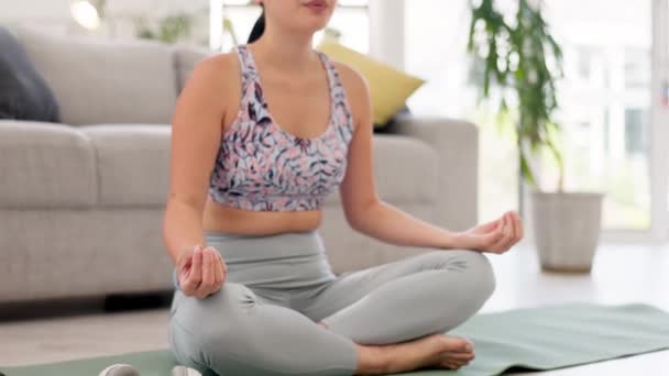 Meditación Loto Mujer Sala Estar Para Manejo Del Estrés Equilibrio — Vídeos de Stock