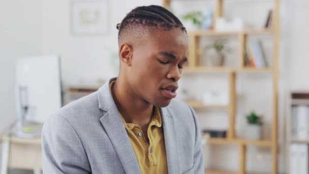 Salud Mental Dolor Cabeza Estrés Del Hombre Negro Por Burnout — Vídeos de Stock