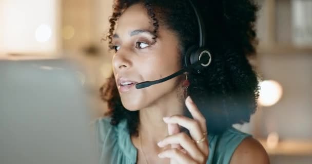 Cara Comunicación Mujer Feliz Centro Llamadas Telecomunicaciones Telemarketing Empresa Help — Vídeo de stock