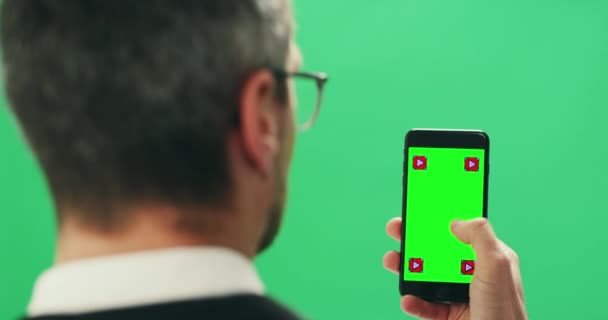 Πράσινη Οθόνη Επιχείρηση Και Άνθρωπος Smartphone Πληκτρολόγηση Και Μέσα Κοινωνικής — Αρχείο Βίντεο