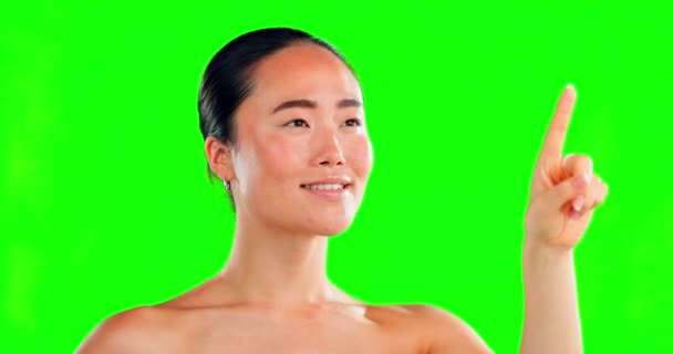 Beleza Clique Deslize Com Uma Mulher Asiática Fundo Tela Verde — Vídeo de Stock