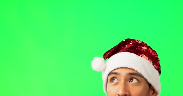 Mann Denken Und Weihnachten Mit Grünem Bildschirm Studio Durch Attrappe — Stockvideo