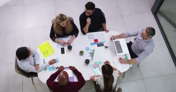Top View Találkozó Üzletemberek Hivatalban Tervezés Stratégia Kreatív Csapatmunka Beszélgetés — Stock videók