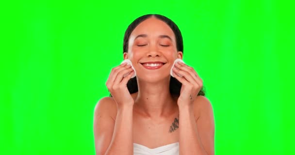 Beauty Pad Cotone Donna Sullo Schermo Verde Benessere Trattamento Viso — Video Stock