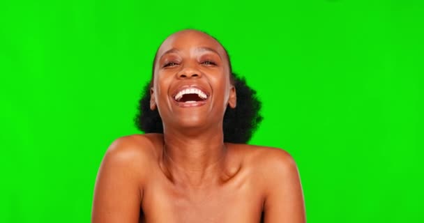 Cara Pantalla Verde Mujer Negra Con Cuidado Piel Belleza Natural — Vídeos de Stock