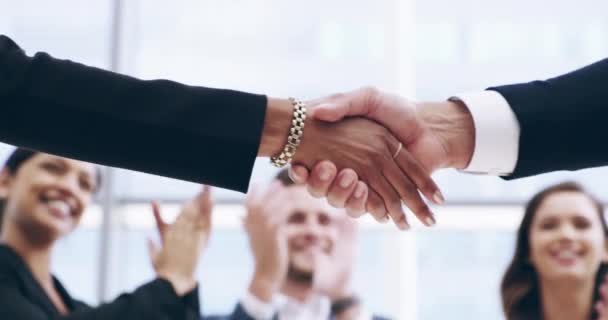 Business People Handshake Applause Meeting Promotion Partnership B2B Agreement Woman — Stock Video