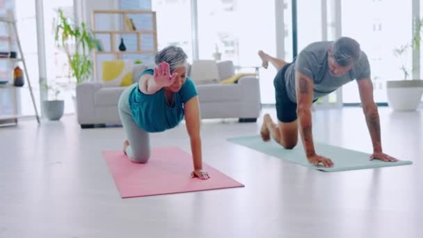 Spor Meditasyon Yerde Yatan Yaşlı Çift Pilates Eğitimi Sağlık Bağ — Stok video
