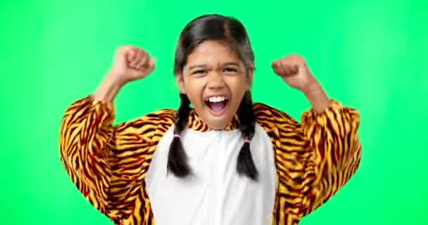 Cara Animado Menina Torcida Tela Verde Felicidade Com Alegria Contra — Vídeo de Stock