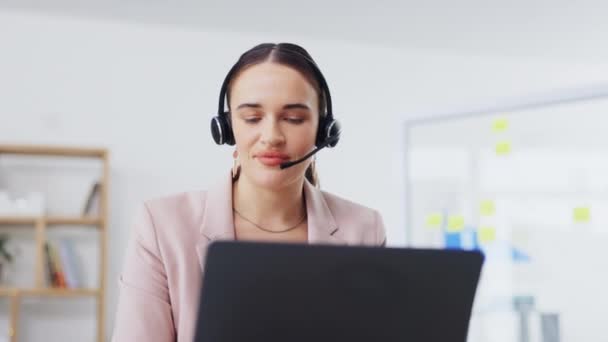 Telemarketing Kommunikation Laptop Business Kvinde Taler Samtale Crm Eller Telecom – Stock-video