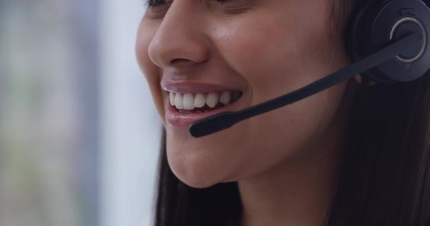 Call Центр Рот Щаслива Жінка Агент Або Консультант Спілкування Віртуальної — стокове відео