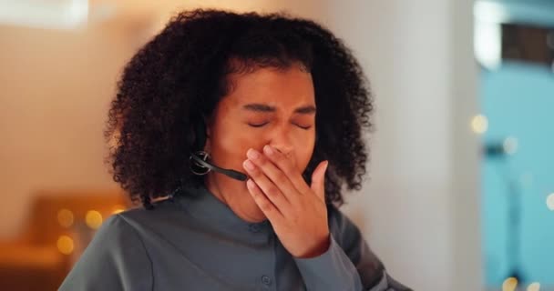 Call Center Nacht Und Kopfschmerzen Mit Schwarzen Frauen Büro Für — Stockvideo