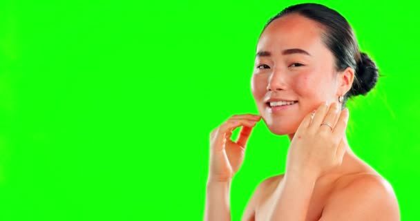 Belleza Cuidado Piel Cara Mujer Asiática Pantalla Verde Estudio Aislado — Vídeos de Stock