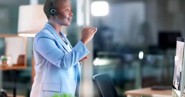 Çağrı Merkezi Siyahi Kadın Destek Için Konuşmak Müşteri Hizmetleri Danışmanlık — Stok video