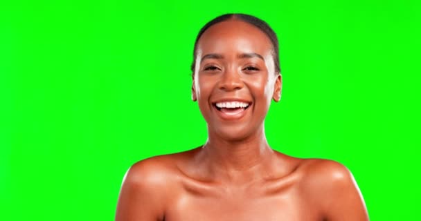 Czarna Kobieta Uśmiech Portret Urody Zielonym Ekranie Pielęgnacji Skóry Kosmetyków — Wideo stockowe