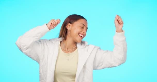 Mockup Táncol Kék Háttér Boldog Energia Szabadság Vagy Boldogság Vidám — Stock videók