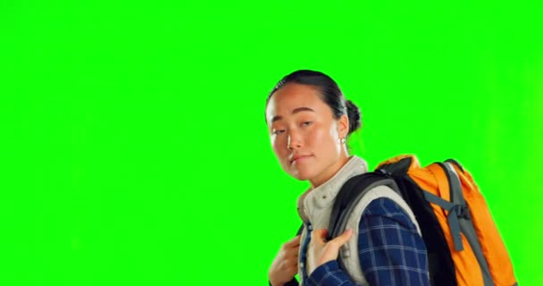 Zöld Vászon Túrázás Ázsiai Hátizsákkal Utazás Fitness Stúdió Háttér Japán — Stock videók