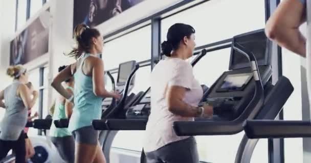 Фітнесу Бігу Бігу Жінками Спортзалі Занять Фізичними Вправами Вправ Витривалість — стокове відео