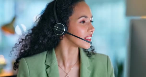 Sfaturi Call Center Noapte Femeie Birou Pentru Servicii Pentru Clienți — Videoclip de stoc