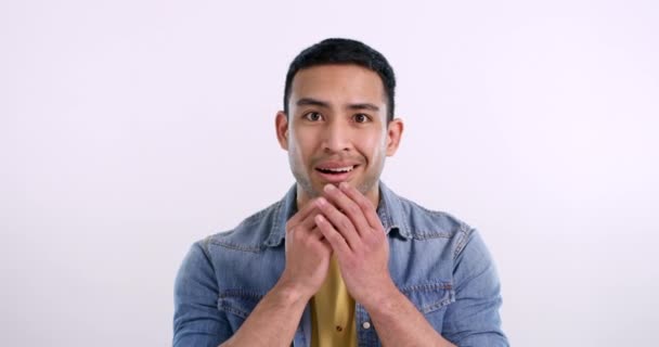 Wow Visage Homme Asiatique Avec Surprise Excité Isolé Sur Fond — Video
