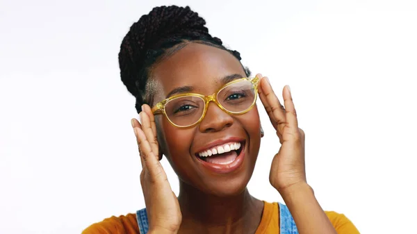 Portré Afro Amerikai Hölgy Szemüveggel Okos Vagy Magabiztos Szemüveggel Arc — Stock Fotó