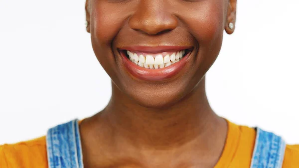 Mulher Negra Dentes Sorriso Para Cuidados Dentários Clareamento Cuidados Saúde — Fotografia de Stock