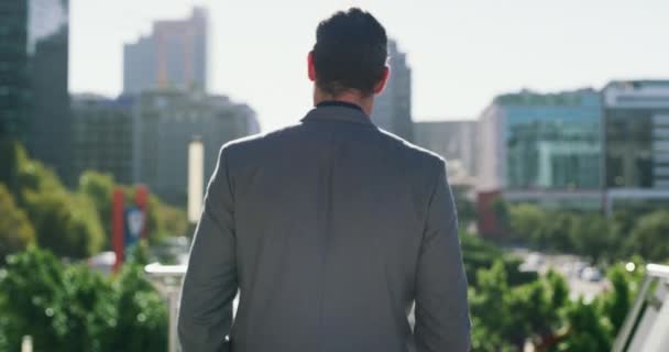 Менеджер Місто Назад Корпоративного Чоловіка Який Ходить Подорожує Або Ранкову — стокове відео