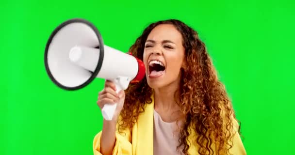 Yeşil Ekran Megafon Ses Yayın Özgürlük Öfke Tutku Için Kadın — Stok video