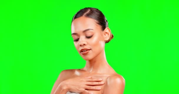 Zelená Obrazovka Žena Kosmetické Studio Make Upem Péče Tělo Sebelásku — Stock video