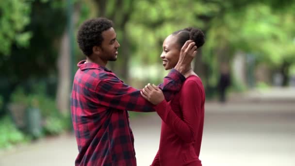 Boldog Szeretet Szeretet Fekete Pár Parkban Romantika Dátum Valentin Nap — Stock videók