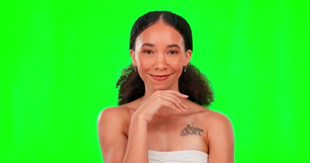 Beauty Happy Face Woman Green Screen Wellness Facial Treatment Skincare — Stock Video