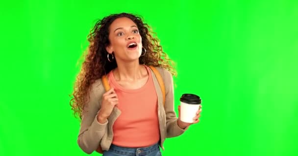 Zielony Ekran Kobieta Widok Podekscytowany Spacer Rano Dojeżdżają Student Podróży — Wideo stockowe