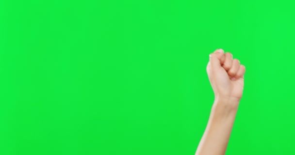 Человек Руки Кулаки Знак Протеста Зеленом Экране Демократию Равенство Насилие — стоковое видео