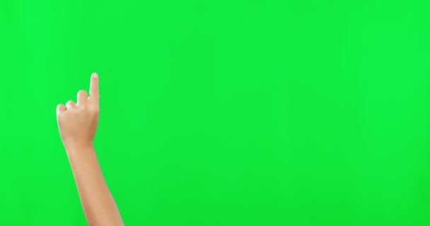 Person Hände Und Zeigen Auf Green Screen Für Werbung Vor — Stockvideo
