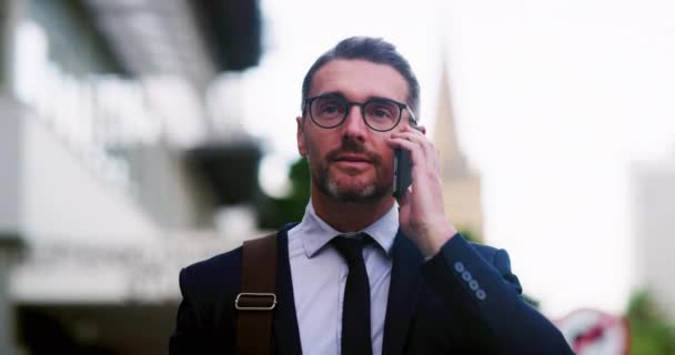 Negocios Ceo Hombre Comunicación Llamadas Telefónicas Ciudad Para Conversación Redes — Vídeos de Stock