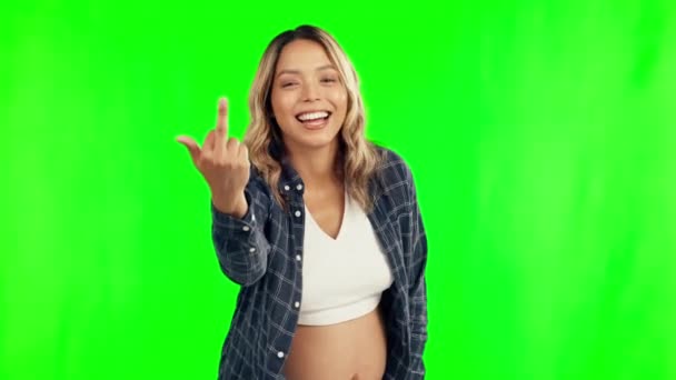 Middle Finger Pregnant Rude Woman Green Screen Body Positivity Wellness — Stock Video
