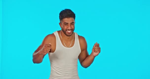Happy Dance Face Male Studio Music Radio Playlist Goofy Attitude — Stock Video