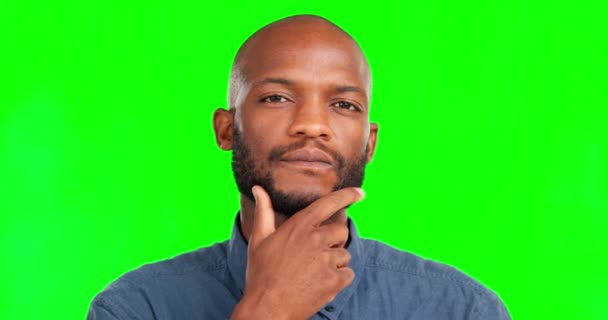 Pensamiento Idea Cara Hombre Negro Pantalla Verde Para Lluvia Ideas — Vídeos de Stock