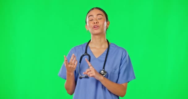 Συμβουλευτική Υγειονομική Περίθαλψη Πράσινη Οθόνη Και Γιατρός Γυναίκα Συμβουλές Πληροφορίες — Αρχείο Βίντεο
