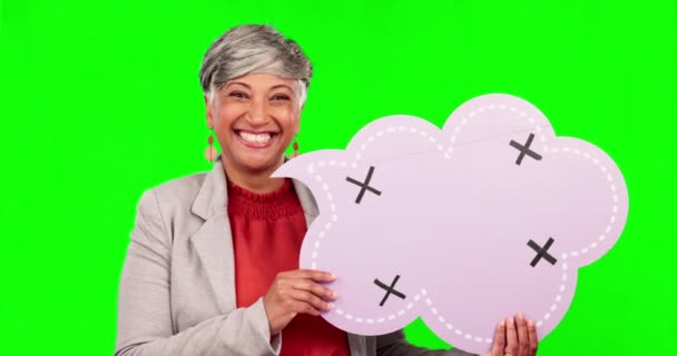 Bolha Fala Mulher Negócios Retrato Feliz Tela Verde Para Anúncio — Vídeo de Stock