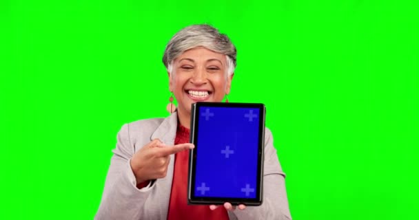 Tableta Pantalla Verde Mujer Negocios Presentación Línea Maqueta Publicitaria Marcadores — Vídeo de stock