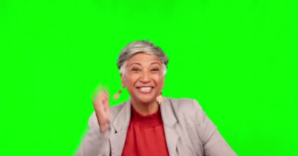 Dans Motivasyon Alkış Stüdyoda Yeşil Perde Arkasında Bir Kadınıyla Başarı — Stok video