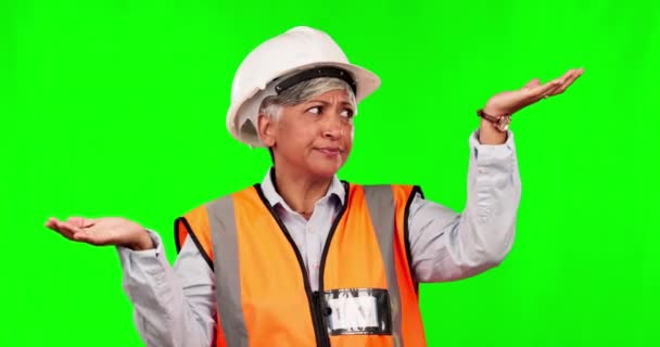 Écran Vert Décision Visage Femme Âgée Option Construction Confus Sur — Video