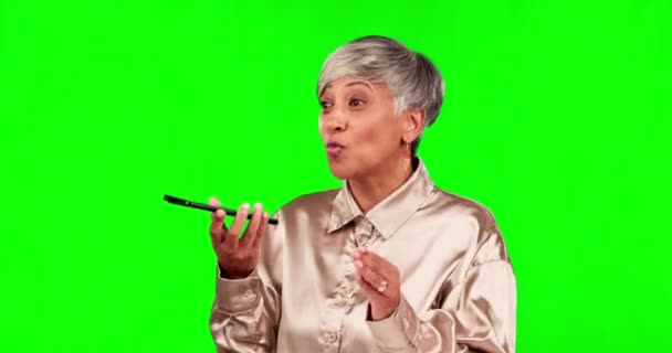 Donna Affari Anziana Telefonata Schermo Verde Studio Altoparlante Rete Parlare — Video Stock