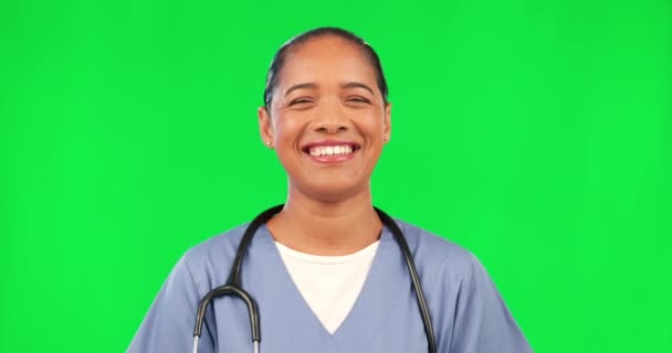 Soins Santé Infirmière Femme Riant Sur Écran Vert Avec État — Video