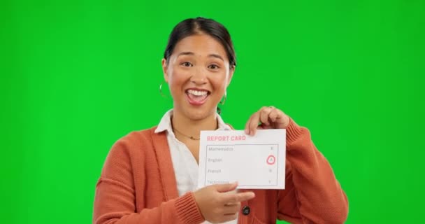Učitel Report Card Žena Zelené Obrazovce Dobrými Výsledky Absolvování Třídy — Stock video
